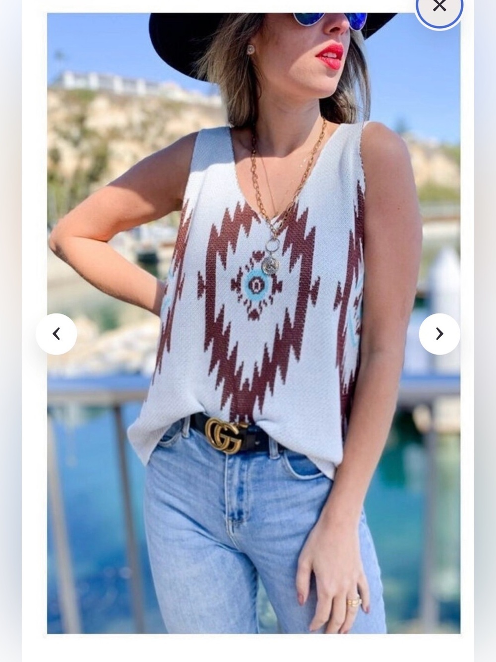 AMOLOI Mint Aztec Knit V-Neck Tank ptp 19-21